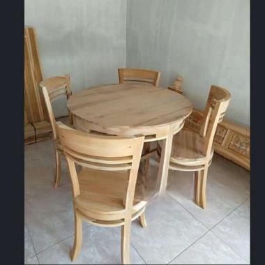 meja makan bundar jati minimalis kursi 4