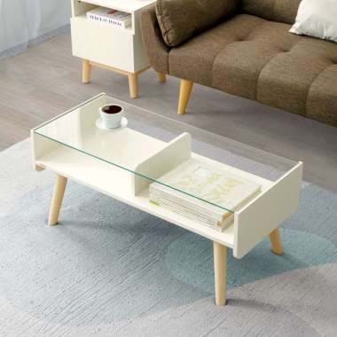 iFURNHOLIC Gwen Glass Top Coffee Table I Meja Kaca Minimalis I Meja Tamu Kayu I Meja Sofa