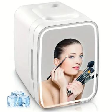 Kulkas Mini Portable Dengan Cermin Lampu LED Penyimpanan Multifungsi Kosmetik Skincare Minuman Makan