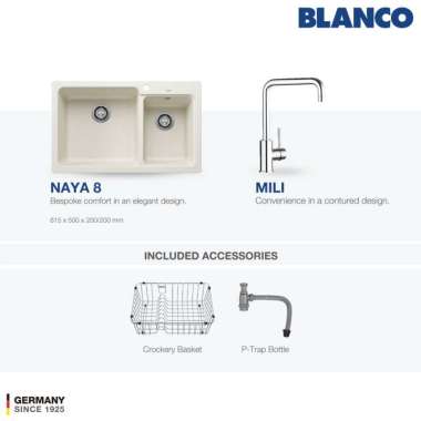 Kitchen Sink Bak Cuci Piring Granit 2 Lubang BLANCO Silgranit NAYA 8 - Paket Kitchen Sink dan Keran