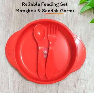 Reliable Feeding Set Mangkok & Sendok Garpu Merah