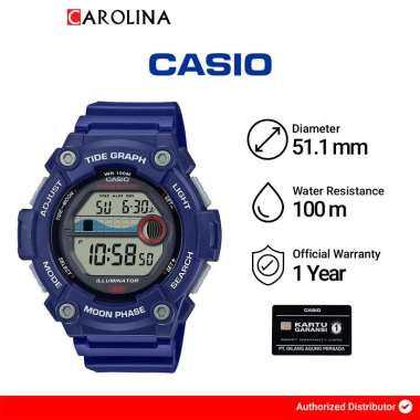 Jam Tangan Pria Casio General WS-1300H-2A Tide Graph Digital Dial Blue Resin Band