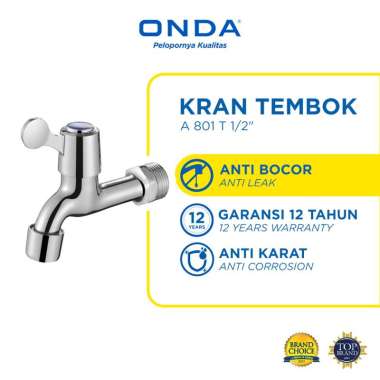 ONDA Kran Mesin Cuci Kran Air Tembok Anti Bocor Anti Karat A 801 T 1/2"
