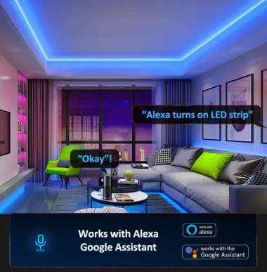 TRIPLEDI LED Strip 15 Meter RGB 5050 Google Home Assistant Alexa Wifi Bluetooth Remote Voice Control