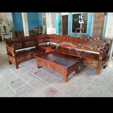 Meja Kursi Jati Jepara - Kursi Sudut Bagong Krawang Jati