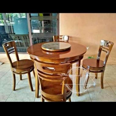 Meja Makan Bundar Kursi 4 Meja Makan Putar Kayu Jati