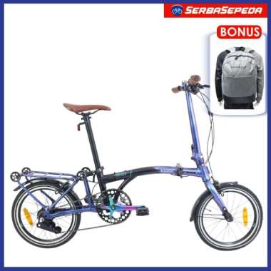 Sepeda Lipat United Trifold 7 Speed 16 Inch (Crank Rainbow) Biru Hitam