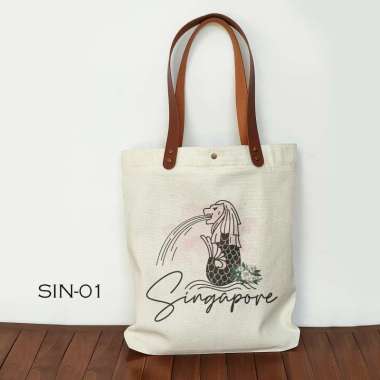 Totebag Canvas oleh oleh Singapore Tas Souvenir Singapore SIN-01