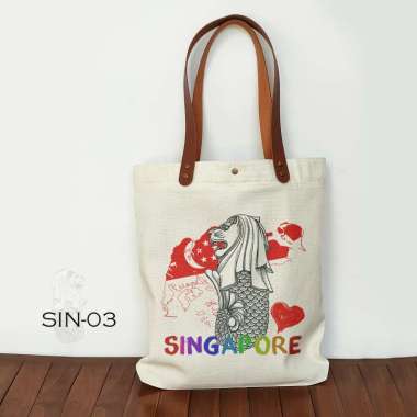 Totebag Canvas oleh oleh Singapore Tas Souvenir Singapore SIN-03