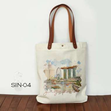 Totebag Canvas oleh oleh Singapore Tas Souvenir Singapore SIN-04