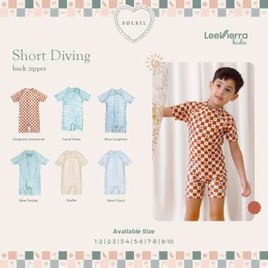 Soleil Unisex Diving Short Sleeves, Baju Renang Anak 3-4 tahun Blue Gingham