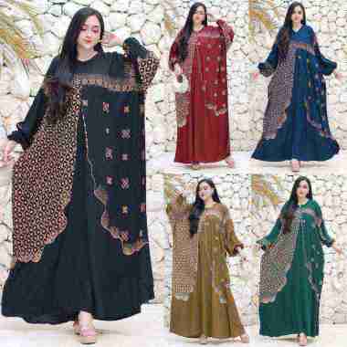 Afareen Daster Rayon Ruffle Motif Brokat Sultan Arabian Jumbo Busui Dress Hitam