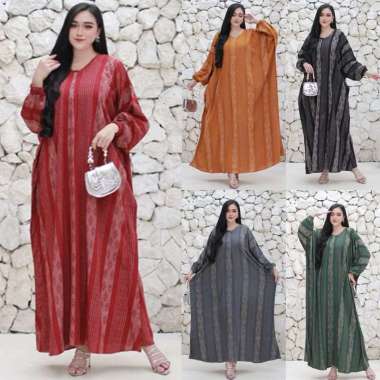 Afareen - Kaftan Modern Daster Long Dress Motif Salur Daster Dress Panjang Jumbo Maron