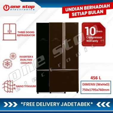 [GARANSI RESMI] HITACHI R-WB56PGD9 / RWB56PGD9 GBK/GBW Kulkas Multi Door 3 Pintu 456 L Glass Brown