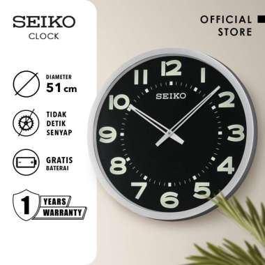 Jam Dinding Seiko Besar QXA564S Lumibrite Analog Black 51cm Orignal