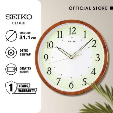 Jam Dinding Seiko Bulat QXA472B Detik Sweep Senyap Lumi 31cm Original