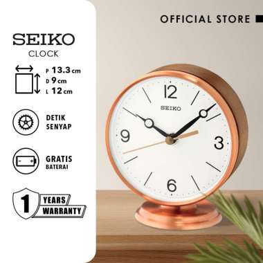 Jam Meja Alarm Seiko QXG150P Aluminium Wood Case Rose Gold Original