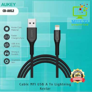 Aukey Cable CB-AKL2 Black MFI USB A To Lightning Kevlar 2M