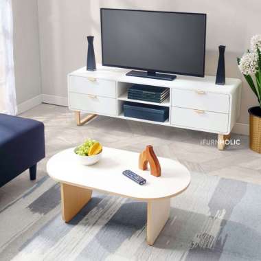 Ifurnholic Morgan TV Cabinet 140 | Meja TV Minimalis Modern | Rak TV Laci Kayu | Lemari TV - IVORY J