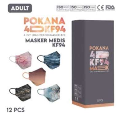 POKANA 4D KF94 Earloop Medical Face Mask - Box isi 12 pcs - Fashion Series.. Marble Pink
