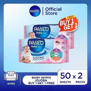 [BUY 1 GET 1] - Paseo Baby Gazette Jojoba Wipes Tissue Basah [50 Sheets ]