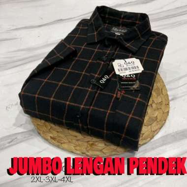 Flanel Kemeja Hem Pria Lengan Pendek JUMBO XXL-XXXL HITAM 3XL