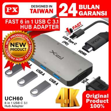 Converter Hub Adapter 6 in 1 Type C 3.1 to HDMI 4K VGA USB PX UCH60