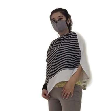 Blus Lurik Loose Big Size Asimetris Ponco Linen Putih Patchwork Gesyal P33 Bolak Balik
