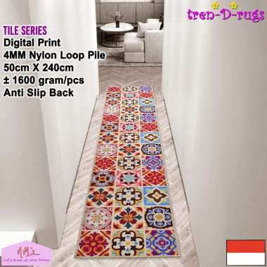 Tren-D-rugs Karpet keset kaki printing motif alas lantai dapur set panjang runner lorong koridor kit