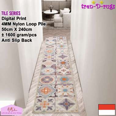 Tren-D-rugs Karpet keset kaki printing motif alas lantai dapur set panjang runner lorong koridor kit