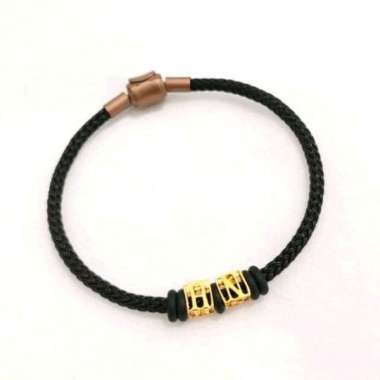 gelang Tali Nama Inisial 2 Huruf Liontin Kubus Elegant Emas Asli