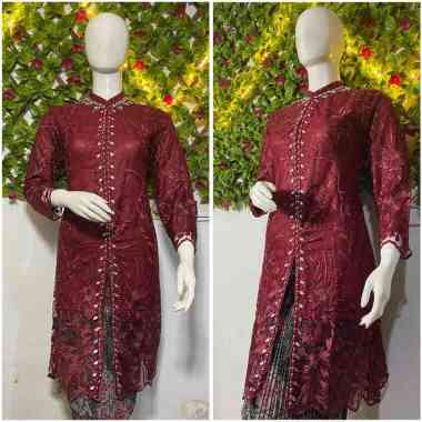 NF Set Rok Tunic Brokat Wanita Setelan Kebaya Tunik Brukat Kondangan taro