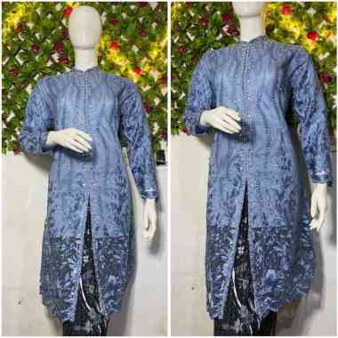 NF Set Rok Tunic Brokat Wanita Setelan Kebaya Tunik Brukat Kondangan denim