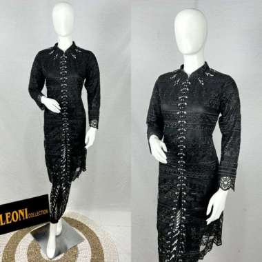 NF Set Rok Tunic Brokat Wanita Setelan Kebaya Tunik Brukat Kondangan hitam