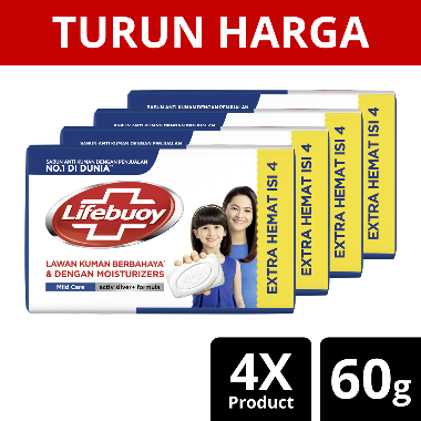 Promo Harga Lifebuoy Bar Soap Mild Care per 4 pcs 60 gr - Blibli