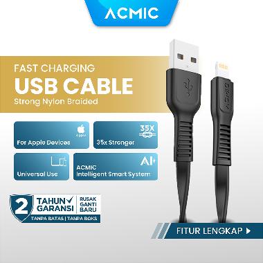 ACMIC FL100/CFL100 Kabel Data Charger iPhone Lightning Fast Charging Cable - Hitam Hitam