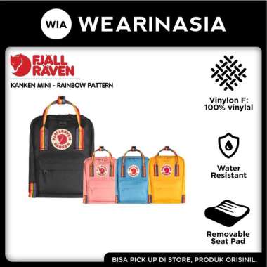 Fjallraven Kanken Mini Rainbow Pattern Tas Ransel Pria Wanita Original Air Blue