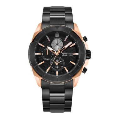 Jam Tangan Pria Alexandre Christie Chronograph AC 6596 MC BBRBA Men Black Dial Black Stainless Steel