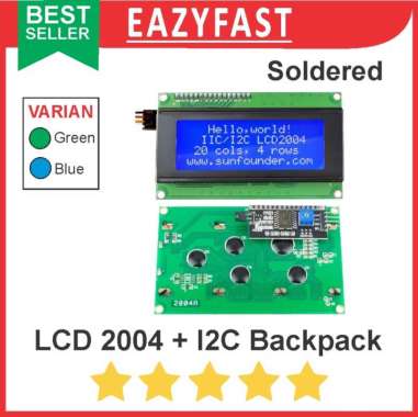 LCD 2004 20x4 20*4 Blue Green + i2C IIC Backpack LCD Module Arduino Biru