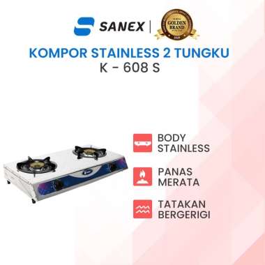 Kompor Gas Stainless Steel Sanex K-608S 2 Tungku