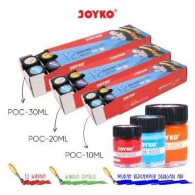 JOYKO POSTER COLOR SET 12 CAT AIR DALAM BOTOL KACA 10ML 20ML 30ML Botol kaca 12wx20ml