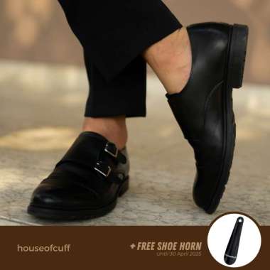 Sepatu kulit pria formal pantofel monk strap hitam houseofcuff 40