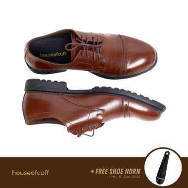 Sepatu kulit pria formal pantofel oxford quarter brogue coklat 44