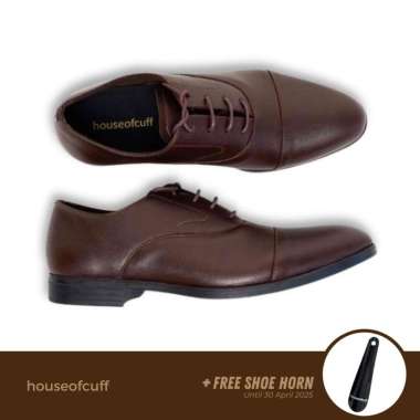 Sepatu kulit pria formal pantofel oxford quarter cap toe coklat tua 41