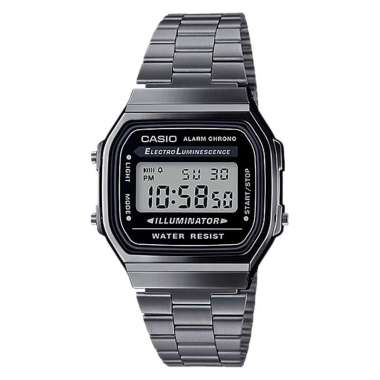 Jam Tangan Unisex Casio General A168WGG-1ADF Vintage Digital Dial Grey Stainless Steel Band Abu-abu