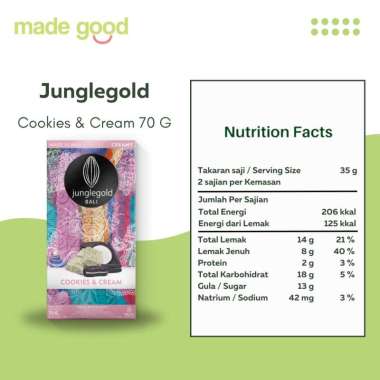 Milk Chocolate Junglegold - Cokelat Susu Vegan Bali 70gr Non Dairy Cookies & Cream