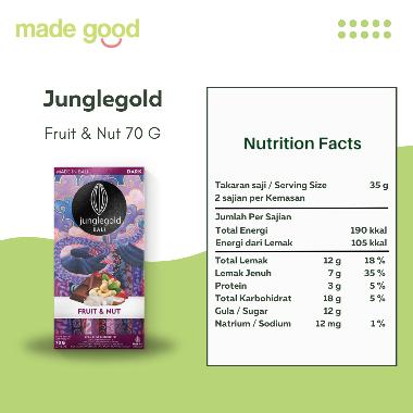 Dark Chocolate Bali Junglegold Cacao Cokelat Vegan 70gr Non Dairy Fruit Nut