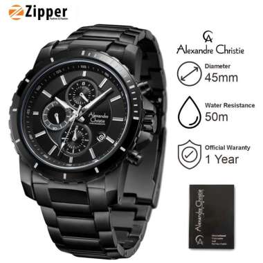 Jam Tangan Pria Alexandre Christie AC 6141 MC BIPBA Chronograph Stainless Steel Black