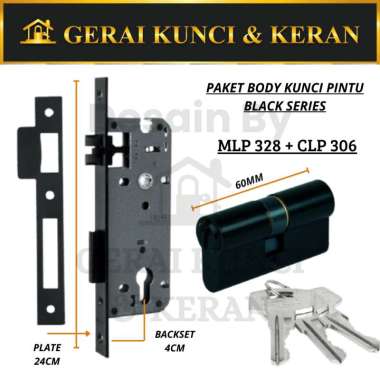 PALOMA MLP 328 + CLP 306 Paket Body Slot Mortise Lock Pintu Kayu Matte Black hitam