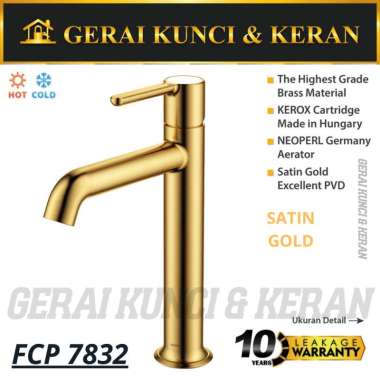 PALOMA FCP 7832 Keran Mix Wastafel Cuci Tangan Panas Dingin Kran GOLD